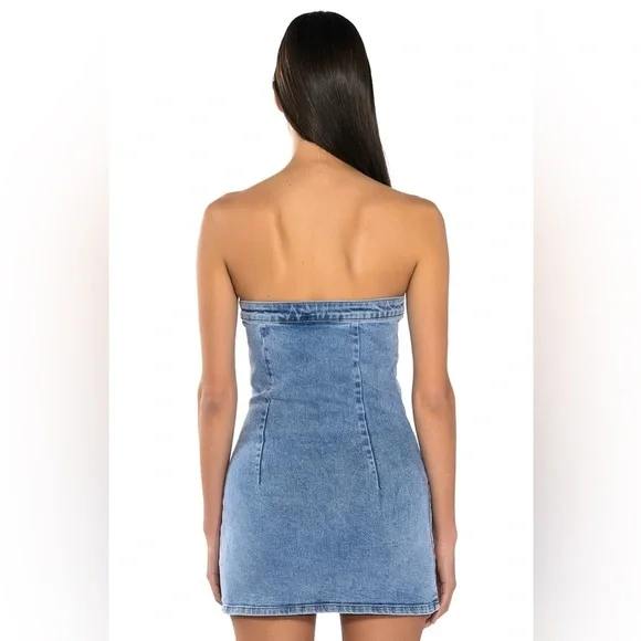 AKIRA Butterfly Kiss Embellished Denim Strapless Mini Tube Dress XL - Picture 3 of 10